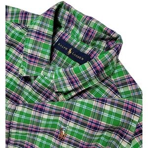 Men's Polo Ralph‎ Lauren Button Down Dress Shirt Size SMALL GREEN Plaid PONY